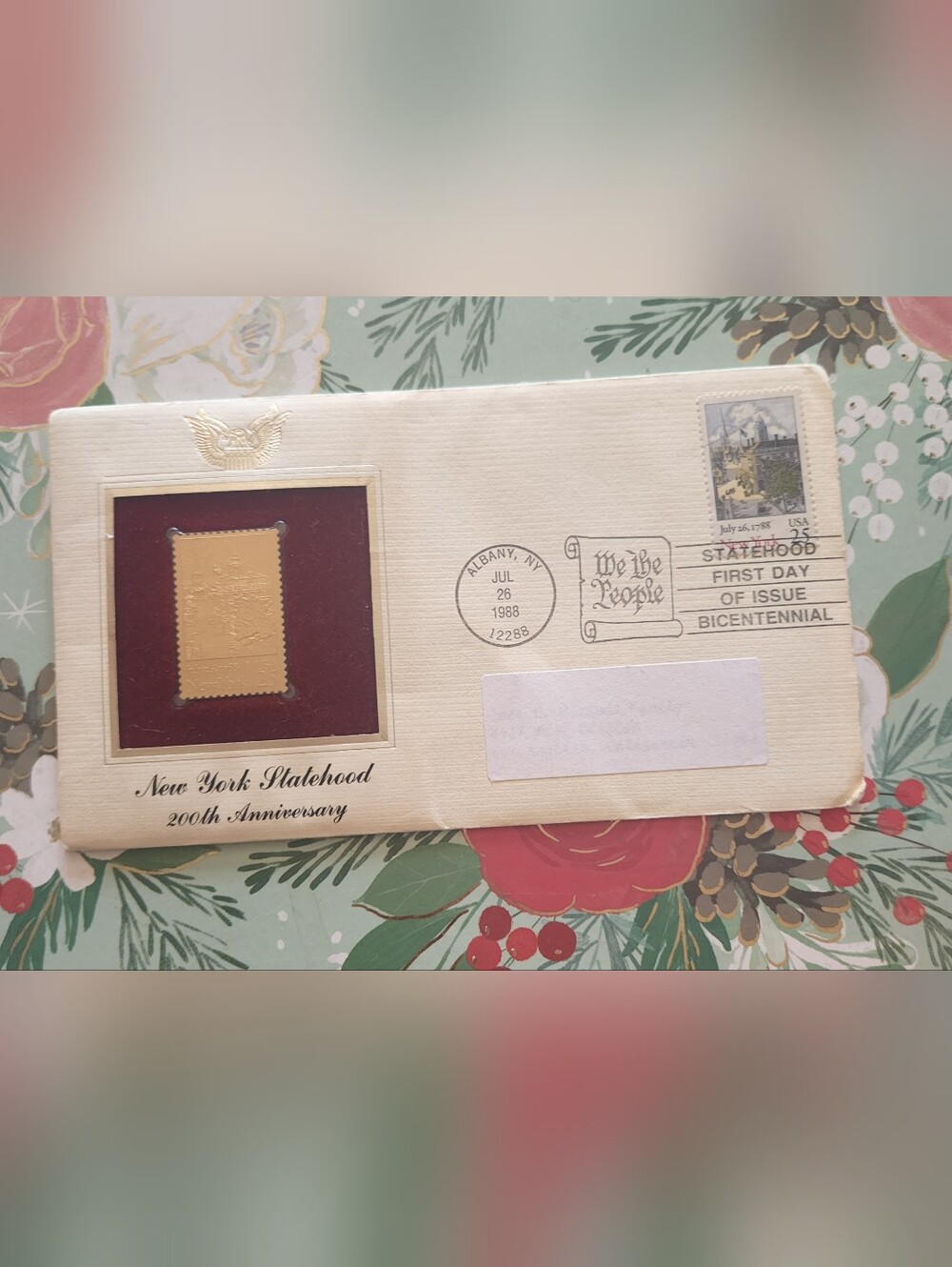 Vintage 1988 New York Statehood 200th Anniversary 22kt Gold Stamp Replica First